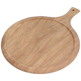 Wooden Pizza Tray Durable Round Serving Board with Handle Bread Food Dinner Plate for Restaurant Hotel - Rear View