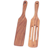 2pcs Slotted Turner Spatula Simple Wooden Spatula with Long Handlefor Cooking Salad Mixing - Extra Image