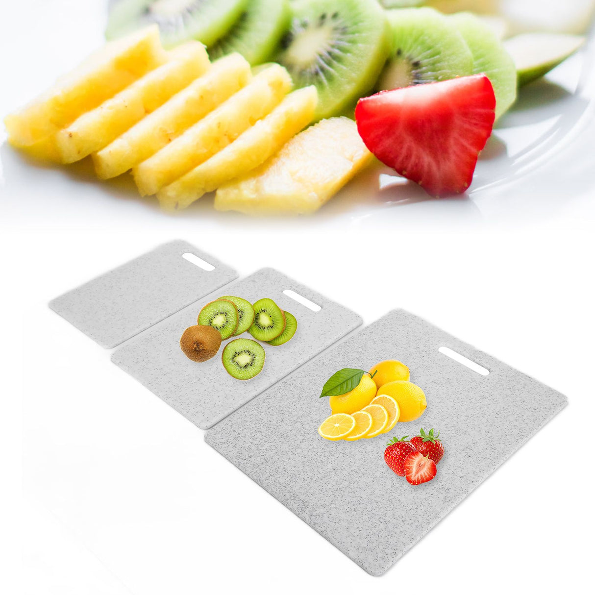 3Pcs Cutting Board Set Imitation Marble Pattern DoubleSided Chopping Board Kitchen Accessory(White )