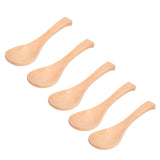 5Pcs Natural Wooden Soup Spoon with Hook The Bowl Hand Polished Japanese Tableware Style Spoon - Rear View