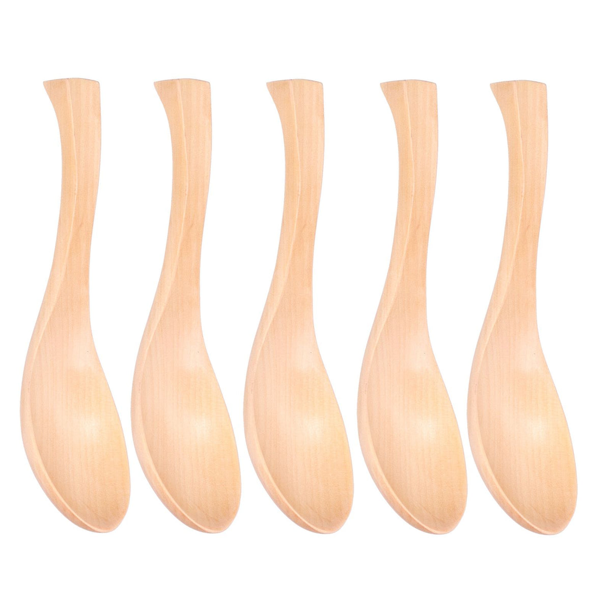 5Pcs Natural Wooden Soup Spoon with Hook The Bowl Hand Polished Japanese Tableware Style Spoon