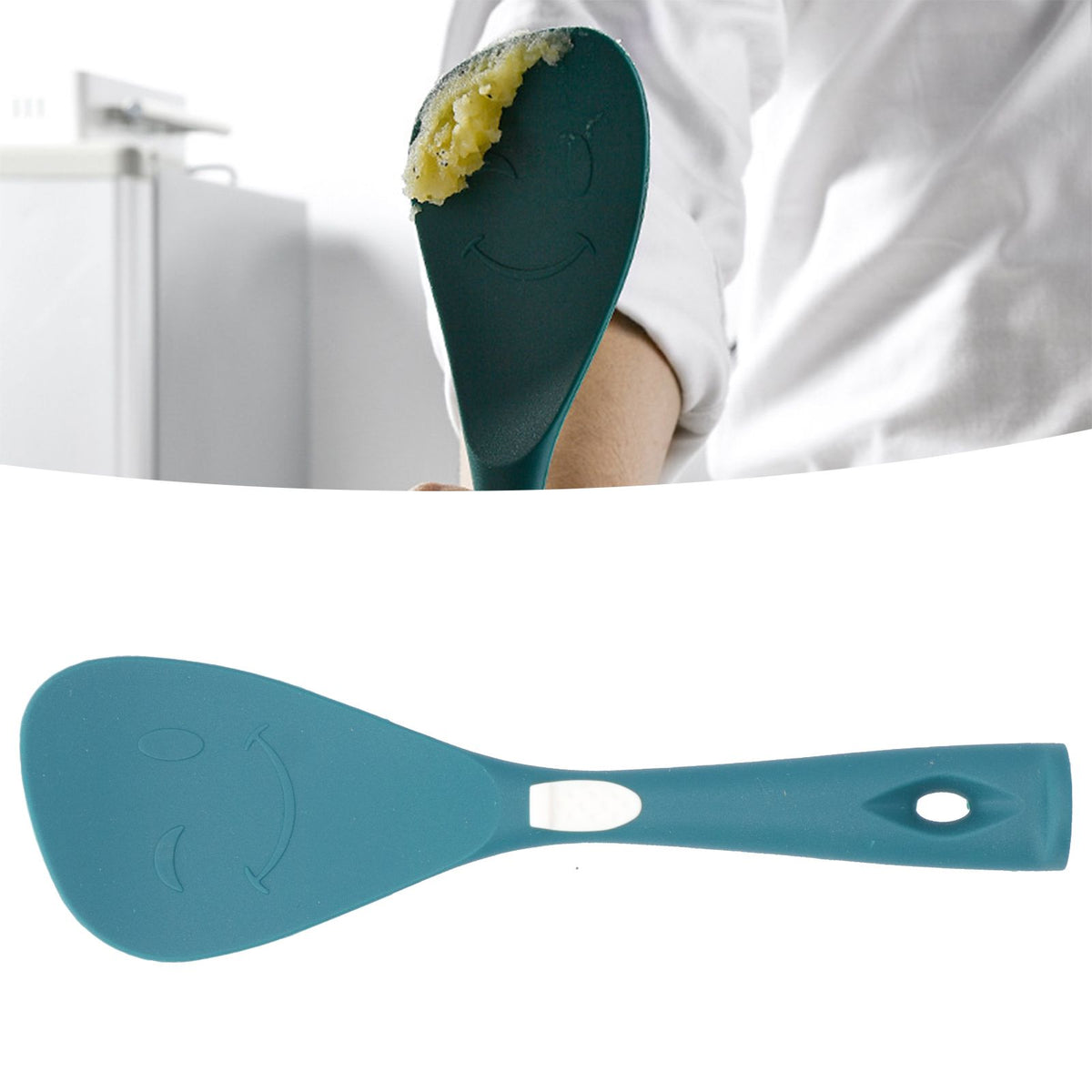 Silicone Cooking Utensils Silicone Stainless Steel Heat Insulation Anti Scalding Comfortable Grip Cooking UtensilsRice Scoop