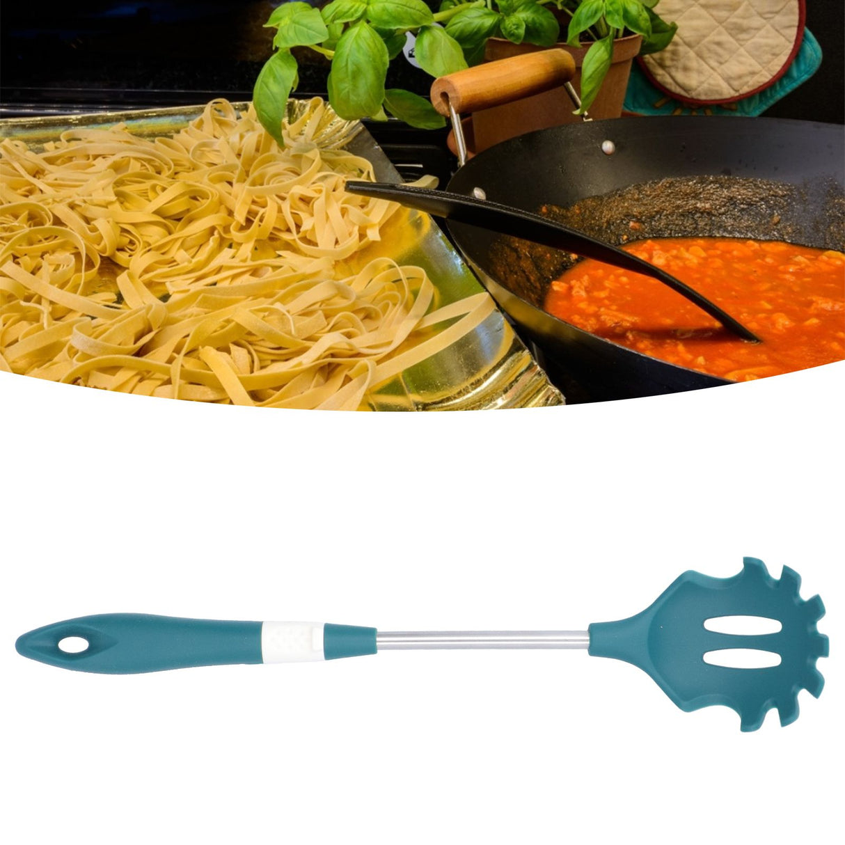 Silicone Cooking Utensils Silicone Stainless Steel Heat Insulation Anti Scalding Comfortable Grip Cooking UtensilsNoodle Strainer