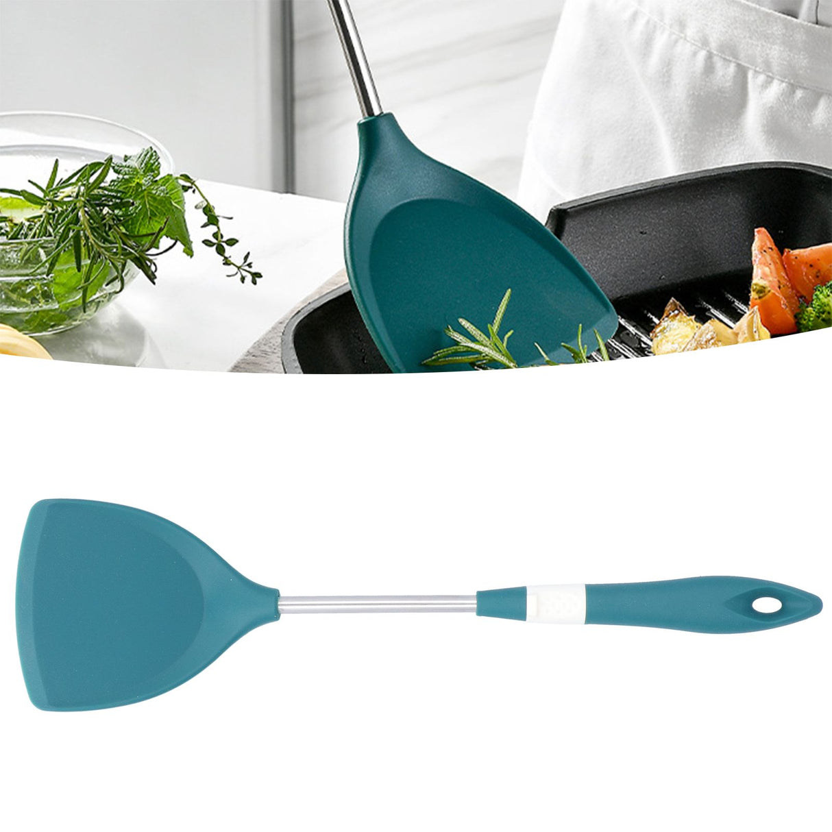Silicone Cooking Utensils Silicone Stainless Steel Heat Insulation Anti Scalding Comfortable Grip Cooking UtensilsSpatula