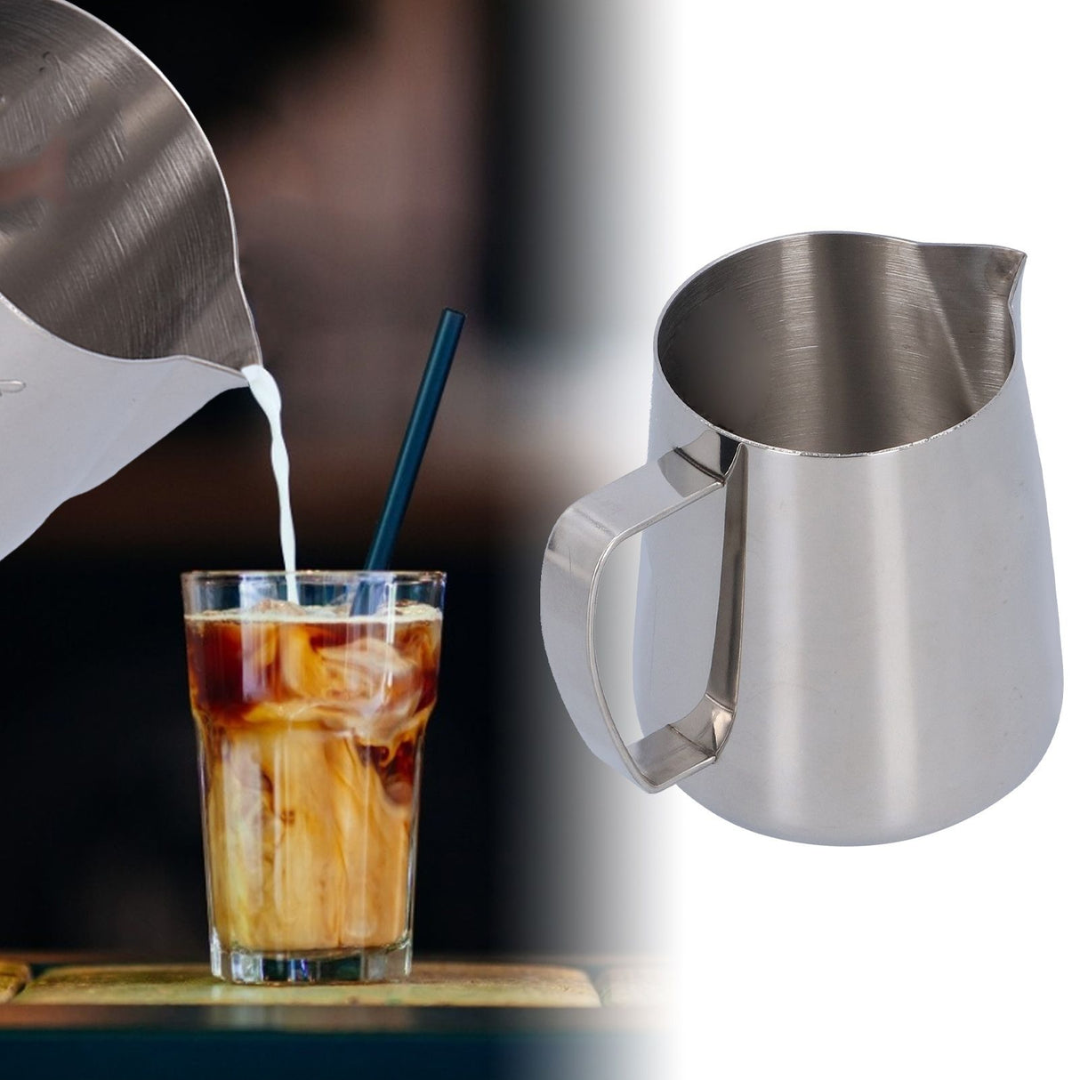 400ml Coffee Pitcher Cup 304 Stainless Steel Coffee Milk Frothing Cup for Home Bar