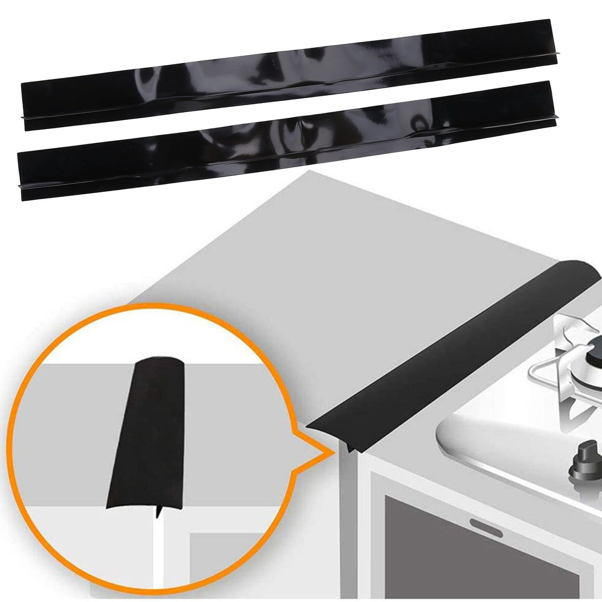 2Pcs 25in Black Stove Counter Cover Silicone Oil‑Proof Stain‑Proof Stove Gap Filler for Restaurant Kitchen