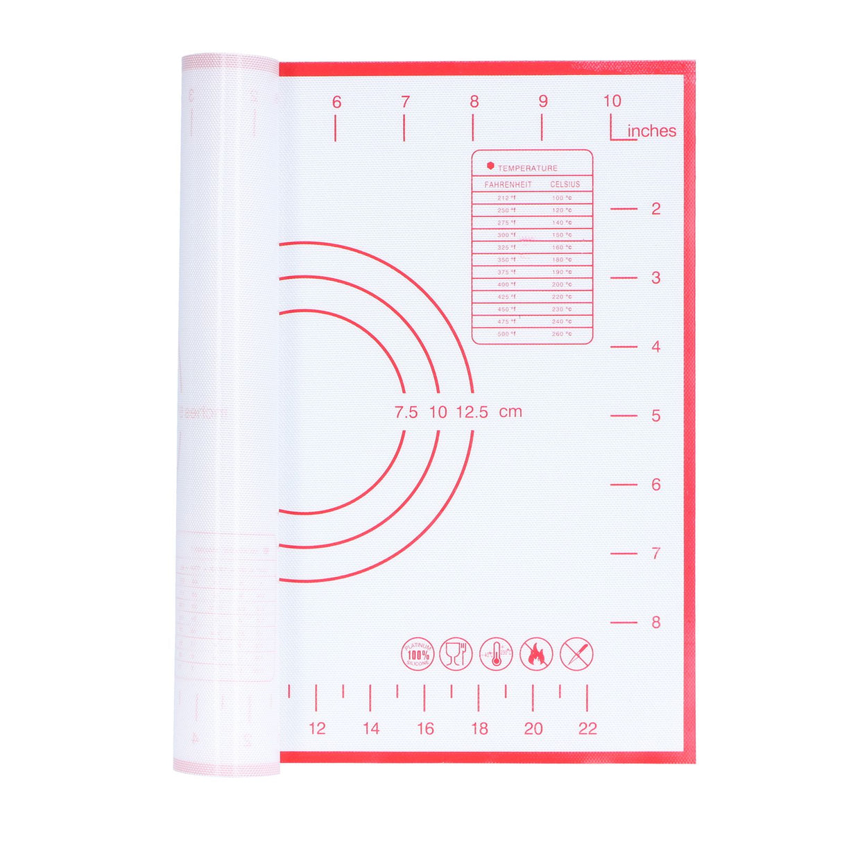 Baking Mat Silicone Non Slip Heat Resistant Dough Mat with Scale for Home Kitchen 29x26cmRed