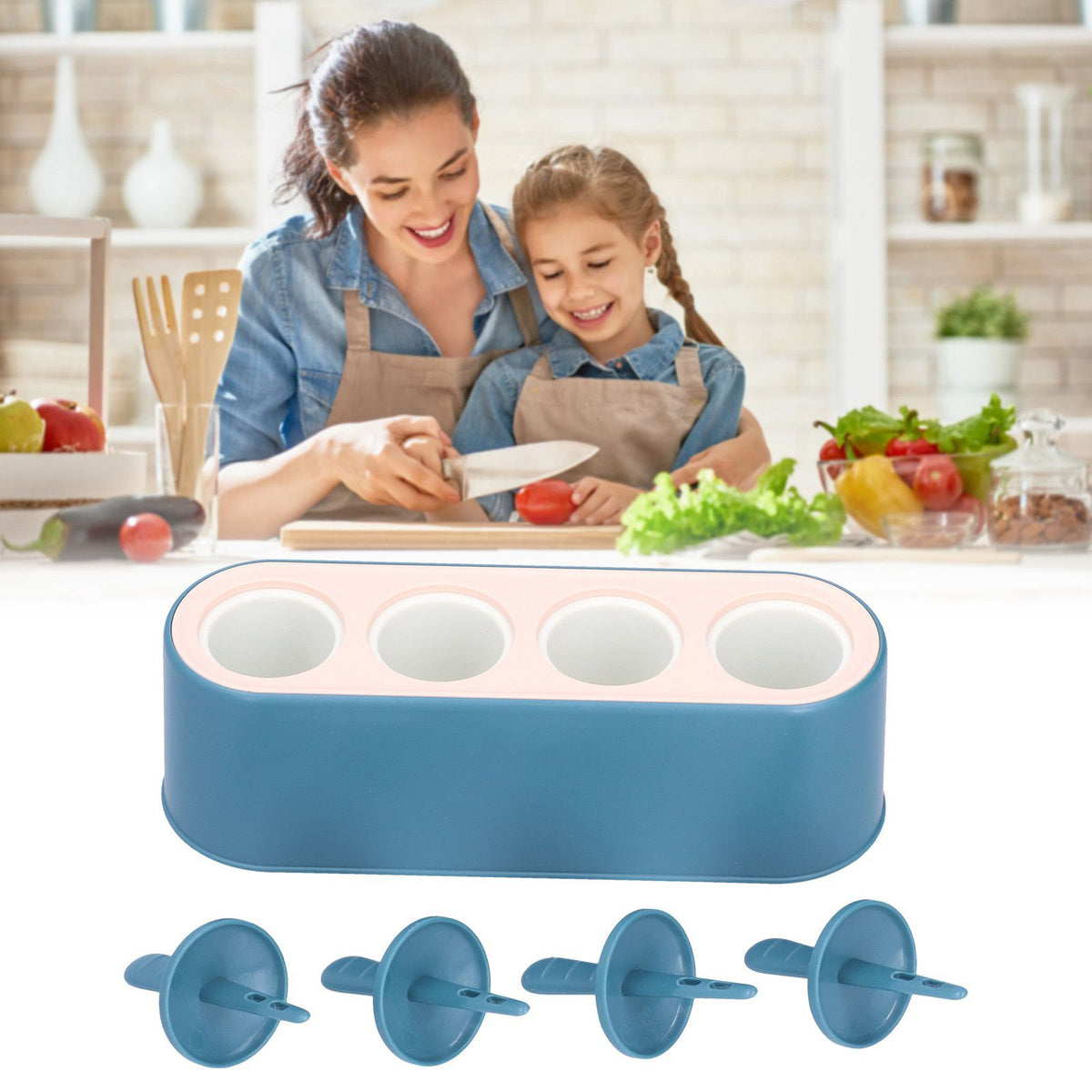 Ice Cream Mold Durable Reusable Food Grade Silicone Mould DIY Tools for Home KitchenBlue