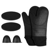 Insulation Gloves Thickened Silicone Barbecue Microwave Oven Anti Scalding Glove for Kitchen Baking CookingBlack - Rear View