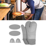 Insulation Gloves Thickened Silicone Barbecue Microwave Oven Anti Scalding Glove for Kitchen Baking CookingGray