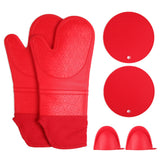 Insulation Gloves Thickened Silicone Barbecue Microwave Oven Anti Scalding Glove for Kitchen Baking CookingRed