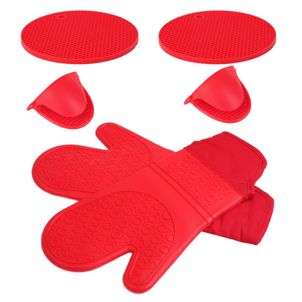 Insulation Gloves Thickened Silicone Barbecue Microwave Oven Anti Scalding Glove for Kitchen Baking CookingRed