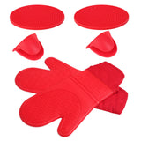 Insulation Gloves Thickened Silicone Barbecue Microwave Oven Anti Scalding Glove for Kitchen Baking CookingRed - Front View