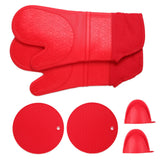 Insulation Gloves Thickened Silicone Barbecue Microwave Oven Anti Scalding Glove for Kitchen Baking CookingRed