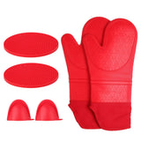 Insulation Gloves Thickened Silicone Barbecue Microwave Oven Anti Scalding Glove for Kitchen Baking CookingRed - Rear View