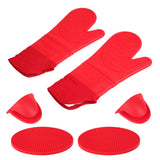 Insulation Gloves Thickened Silicone Barbecue Microwave Oven Anti Scalding Glove for Kitchen Baking CookingRed - Low Angle