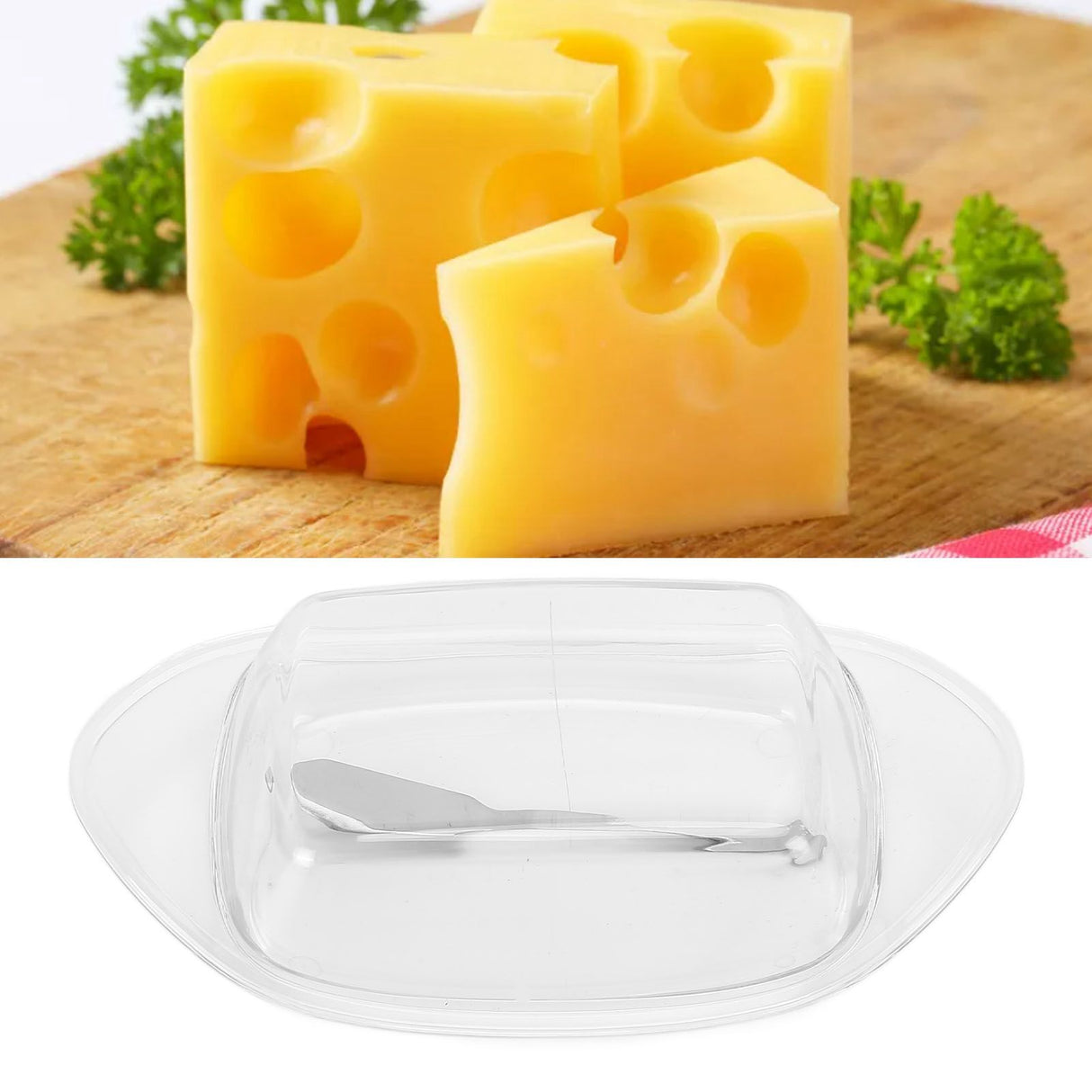 ShipShaped Butter Cutting Box with Cutting Knife and Lid Food Grade Chesse Container for Kitchen(Transparent )