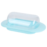 Round Edge Plastic Butter Storage Box Cheese Dessert Bread Server Keeper with Transparent Cover KnifeBlue - Top-Down View