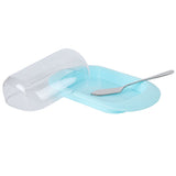Round Edge Plastic Butter Storage Box Cheese Dessert Bread Server Keeper with Transparent Cover KnifeBlue - Close-Up Angle