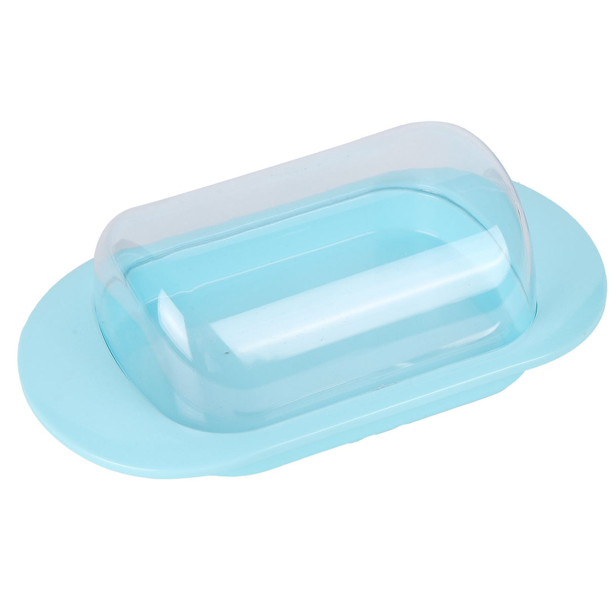 Round Edge Plastic Butter Storage Box Cheese Dessert Bread Server Keeper with Transparent Cover KnifeBlue
