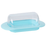 Round Edge Plastic Butter Storage Box Cheese Dessert Bread Server Keeper with Transparent Cover KnifeBlue - Extra Image