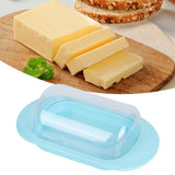 Round Edge Plastic Butter Storage Box Cheese Dessert Bread Server Keeper with Transparent Cover KnifeBlue