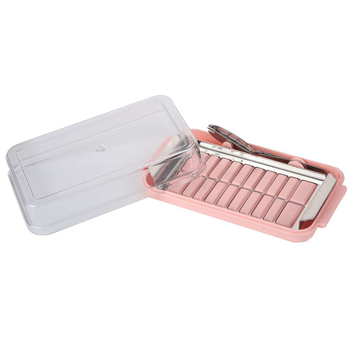 Stainless Steel Butter Cutter Container Butter Storage Box with Transparent Cover for KitchenPink Chassis