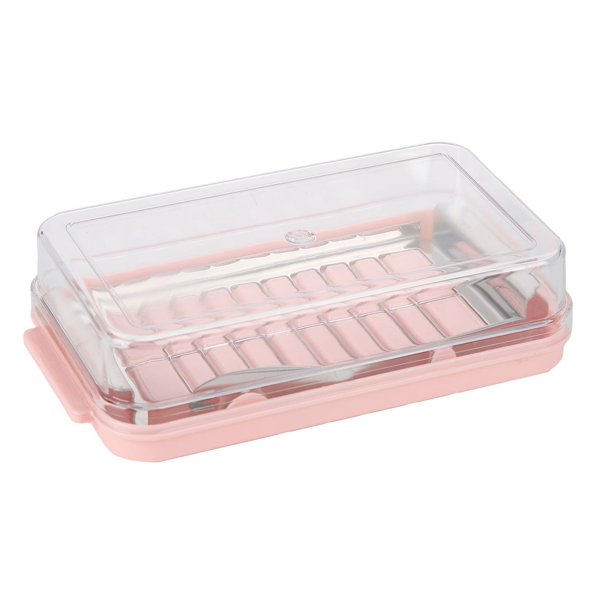Stainless Steel Butter Cutter Container Butter Storage Box with Transparent Cover for KitchenPink Chassis