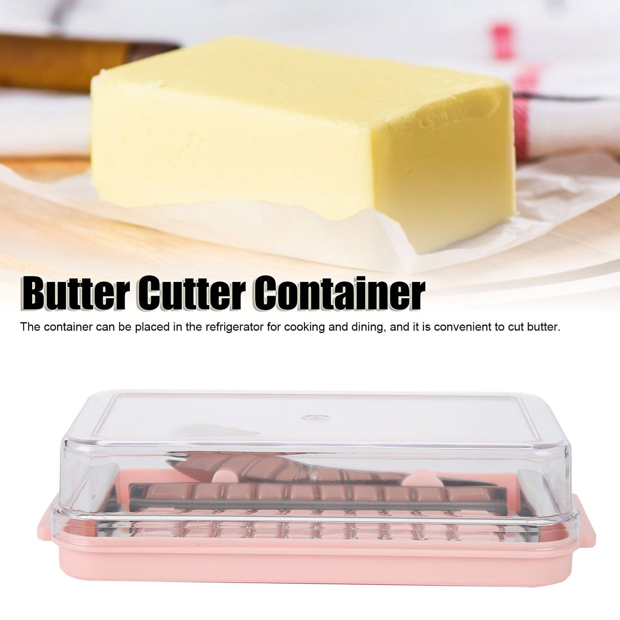 Stainless Steel Butter Cutter Container Butter Storage Box with Transparent Cover for KitchenPink Chassis