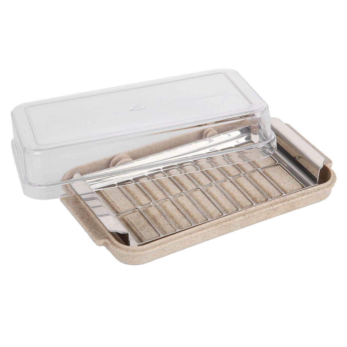 Stainless Steel Butter Cutter Container Butter Storage Box with Transparent Cover for KitchenWheat Chassis