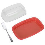 Curved Butter Storage Box with Lid Cheese Plate Butter Holder Tray Baking Tool for KitchenRed