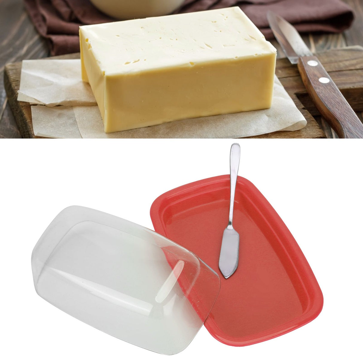 Curved Butter Storage Box with Lid Cheese Plate Butter Holder Tray Baking Tool for KitchenRed