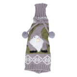 Knitted Wine Bottle Cover Bag Sleeve Home Decoration for Christmas Wedding Birthday PartyGray +Green - Top-Down View