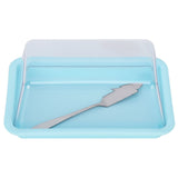 Rectangular Butter Cutting Box with Lid Portable Butter Storage Box for Home KitchenBlue - Rear View