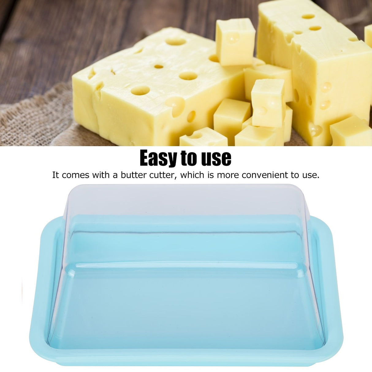 Rectangular Butter Cutting Box with Lid Portable Butter Storage Box for Home KitchenBlue