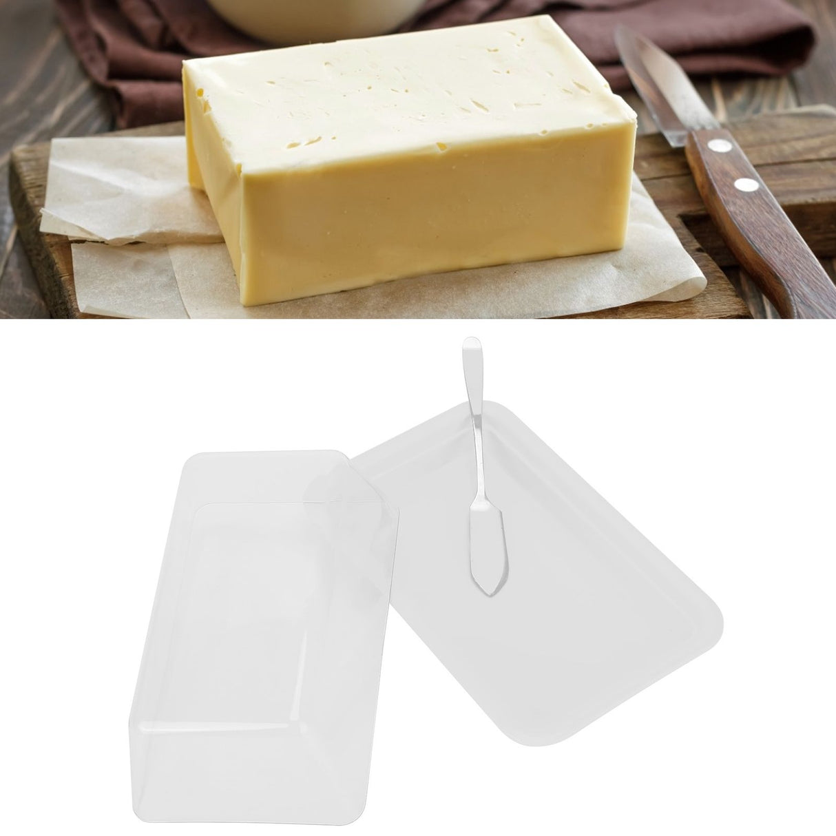 Rectangular Butter Cutting Box with Lid Portable Butter Storage Box for Home KitchenWhite