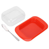 Wide Rectangular Butter Container with Lid Knife Portable Small Cheese Dish Holder Tray for Home KitchenRed - Front View