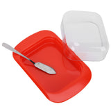 Wide Rectangular Butter Container with Lid Knife Portable Small Cheese Dish Holder Tray for Home KitchenRed