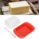 Wide Rectangular Butter Container with Lid Knife Portable Small Cheese Dish Holder Tray for Home KitchenRed - Extra Image