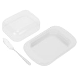Wide Rectangular Butter Container with Lid Knife Portable Small Cheese Dish Holder Tray for Home KitchenWhite