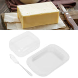 Wide Rectangular Butter Container with Lid Knife Portable Small Cheese Dish Holder Tray for Home KitchenWhite