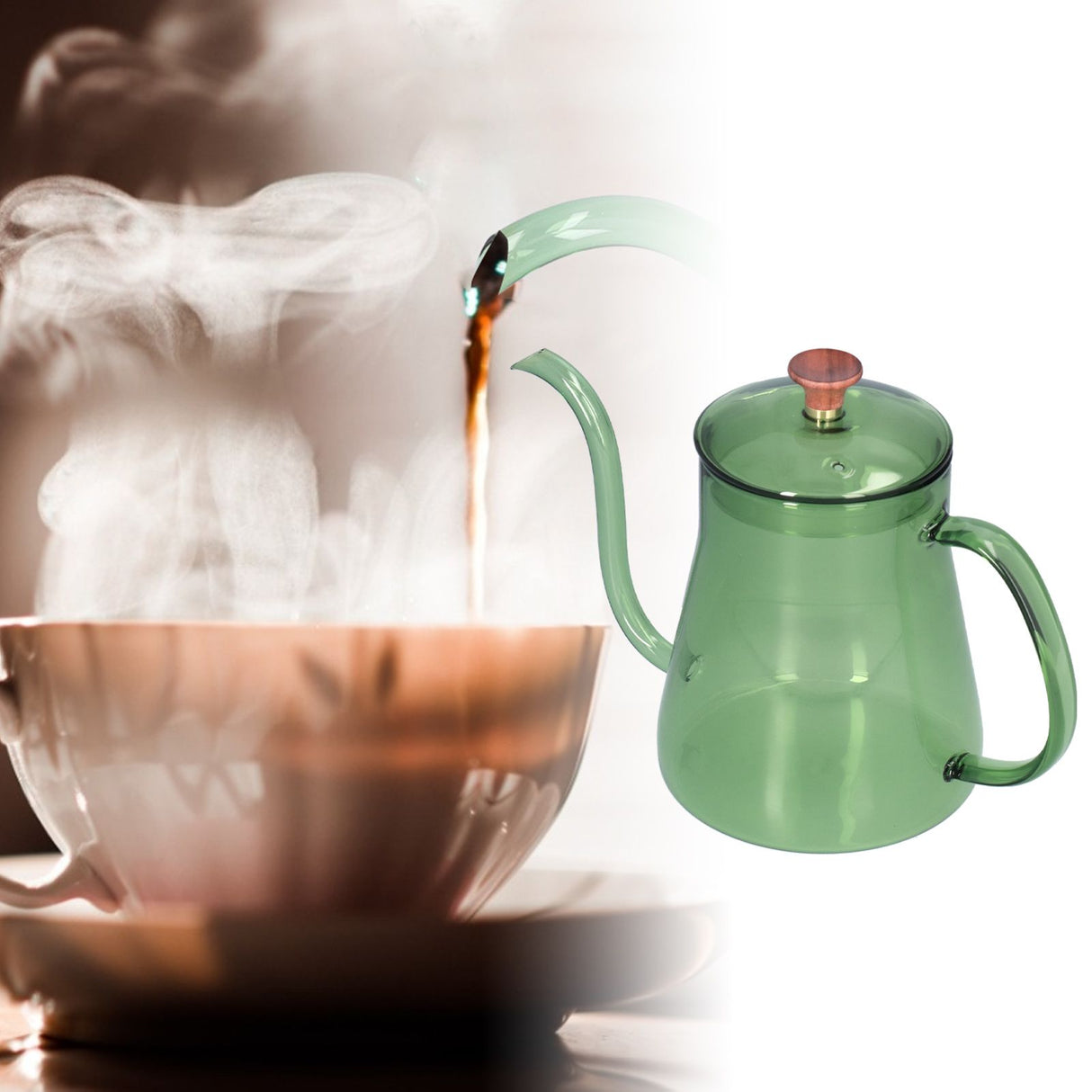 Coffee Kettle Glass Coffee Pot 600ML Coffee Drip Kettle Long Nozzle Kettle for Home KitchenGreen