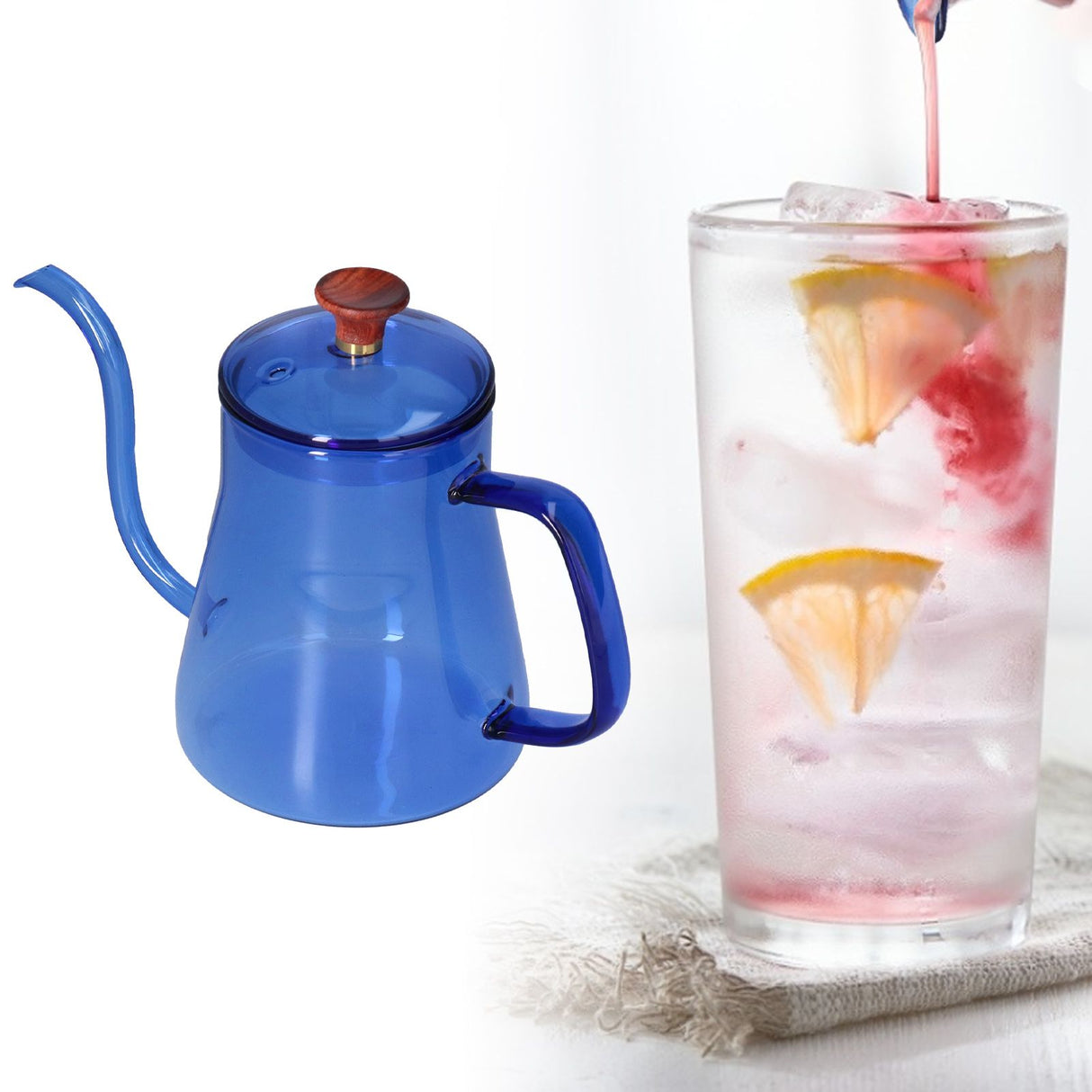 Long Spout Kettle Large Capacity Heat Resistant Easy to Clean Long Mouth Coffee PotBlue