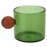 Glass Coffee Cup Clear Heatproof Glass Coffee Mug with Wooden Ball Handle for Office Bar PartyGreen