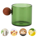 Glass Coffee Cup Clear Heatproof Glass Coffee Mug with Wooden Ball Handle for Office Bar PartyGreen