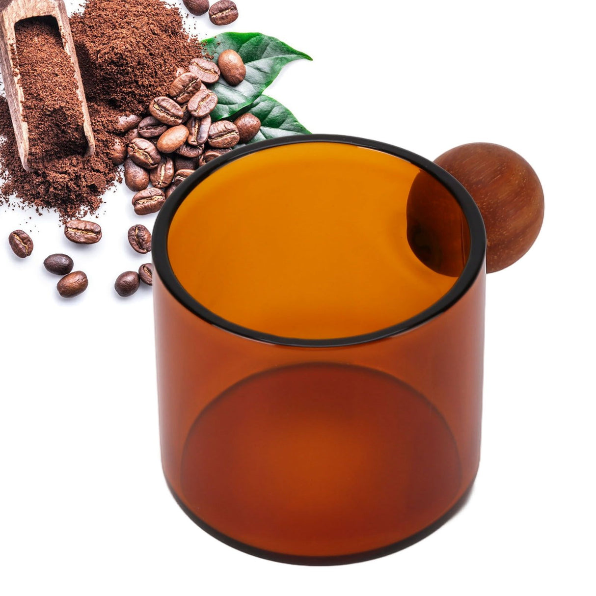 Glass Coffee Cup Clear Heatproof Glass Coffee Mug with Wooden Ball Handle for Office Bar PartyBrown