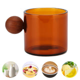 Glass Coffee Cup Clear Heatproof Glass Coffee Mug with Wooden Ball Handle for Office Bar PartyBrown - Extra Image