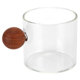 Glass Coffee Cup Clear Heatproof Glass Coffee Mug with Wooden Ball Handle for Office Bar PartyTransparent - Rear View