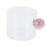 Teacup Glass Mug Transparent Heat Resistant Glass Coffee Cup with Ball Handle 120mlPink Handle