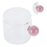 Teacup Glass Mug Transparent Heat Resistant Glass Coffee Cup with Ball Handle 120mlPink Handle - Front View